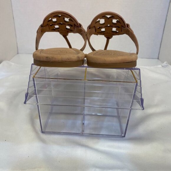 Tory Burch Miller Leather Logo Thong Sandal Nude Tan Classic Slip-On 11M - Picture 13 of 16